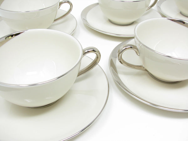 edgebrookhouse - Vintage Pickard China Crescent Cups & Saucers with Platinum Trim Made in USA - 12 Pieces