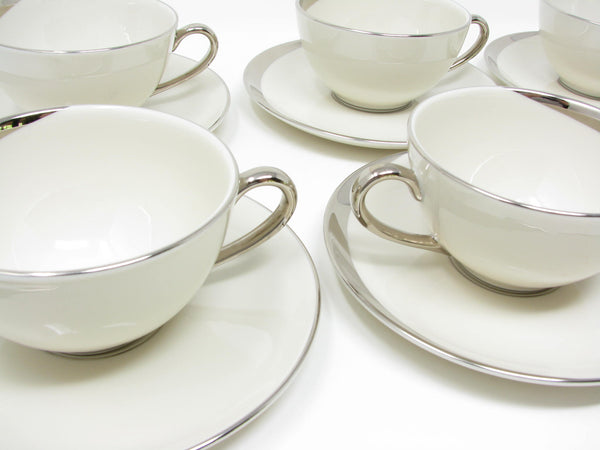 edgebrookhouse - Vintage Pickard China Crescent Cups & Saucers with Platinum Trim Made in USA - 12 Pieces