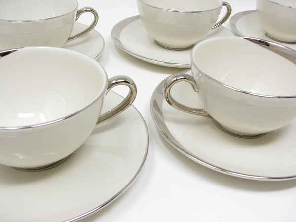 edgebrookhouse - Vintage Pickard China Crescent Cups & Saucers with Platinum Trim Made in USA - 12 Pieces