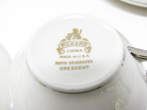 edgebrookhouse - Vintage Pickard China Crescent Cups & Saucers with Platinum Trim Made in USA - 12 Pieces