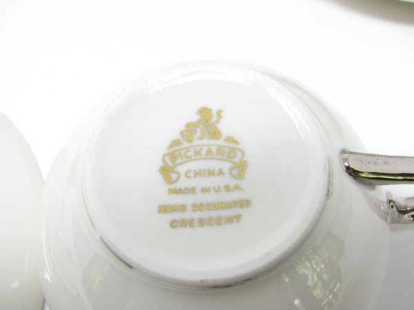 edgebrookhouse - Vintage Pickard China Crescent Cups & Saucers with Platinum Trim Made in USA - 12 Pieces