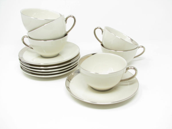 edgebrookhouse - Vintage Pickard China Crescent Cups & Saucers with Platinum Trim Made in USA - 12 Pieces