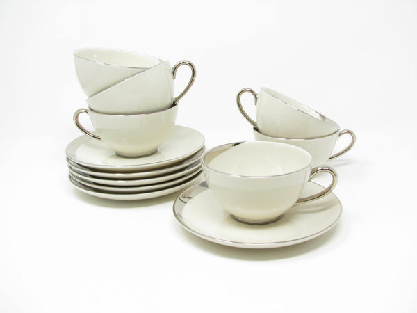 edgebrookhouse - Vintage Pickard China Crescent Cups & Saucers with Platinum Trim Made in USA - 12 Pieces
