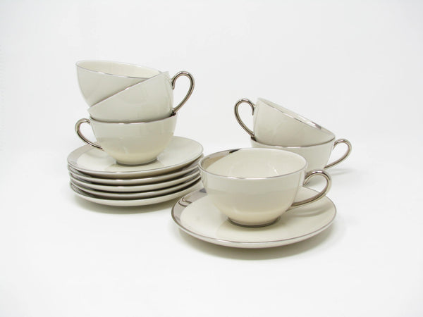 edgebrookhouse - Vintage Pickard China Crescent Cups & Saucers with Platinum Trim Made in USA - 12 Pieces
