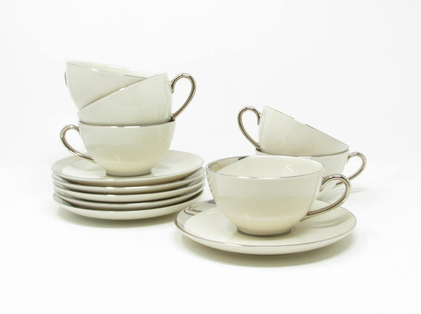 edgebrookhouse - Vintage Pickard China Crescent Cups & Saucers with Platinum Trim Made in USA - 12 Pieces