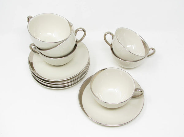 edgebrookhouse - Vintage Pickard China Crescent Cups & Saucers with Platinum Trim Made in USA - 12 Pieces