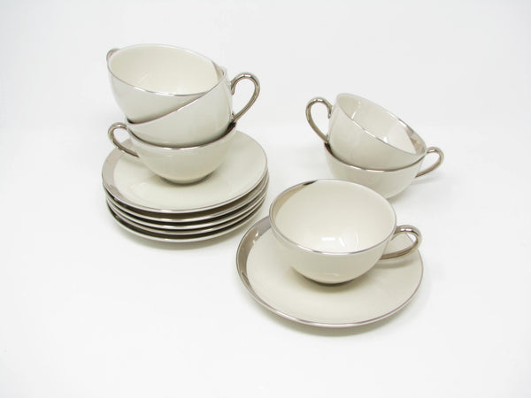 edgebrookhouse - Vintage Pickard China Crescent Cups & Saucers with Platinum Trim Made in USA - 12 Pieces