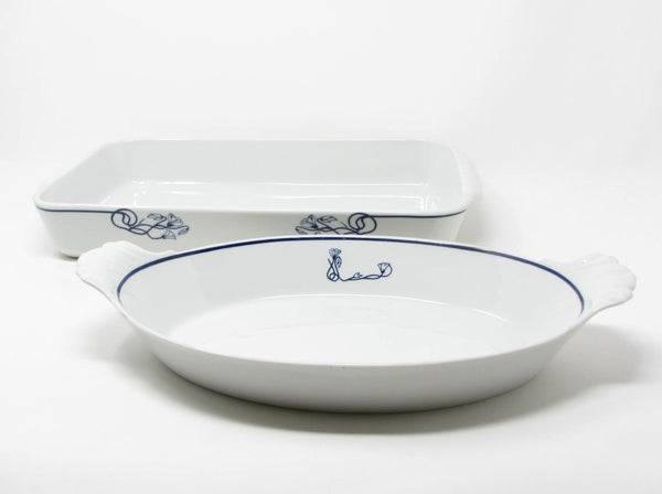 Vintage Pillivuyt France Porcelain Baking Dishes with Blue Floral Pattern - 2 Pieces
