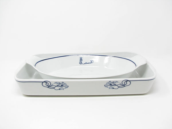 Vintage Pillivuyt France Porcelain Baking Dishes with Blue Floral Pattern - 2 Pieces