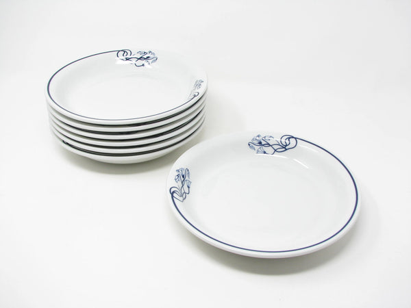 Vintage Pillivuyt France Porcelain Bowls with Blue Floral Pattern - 7 Pieces