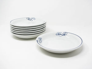 Vintage Pillivuyt France Porcelain Bowls with Blue Floral Pattern - 7 Pieces