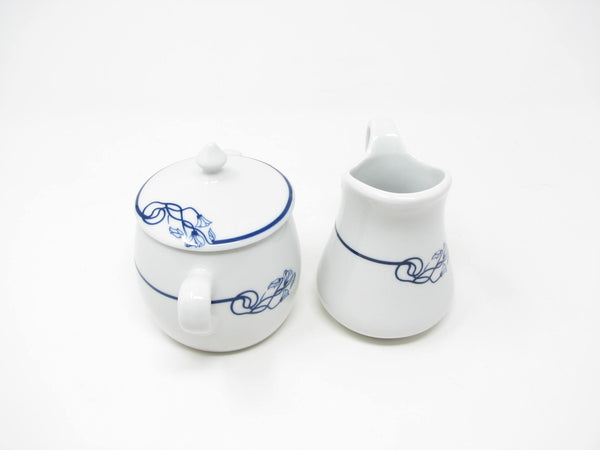 Vintage Pillivuyt France Porcelain Creamer and Lidded Sugar Bowl with Blue Floral Pattern - 2 Pieces