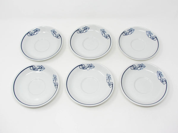 Vintage Pillivuyt France Porcelain Cups & Saucers with Blue Floral Pattern - 12 Pieces