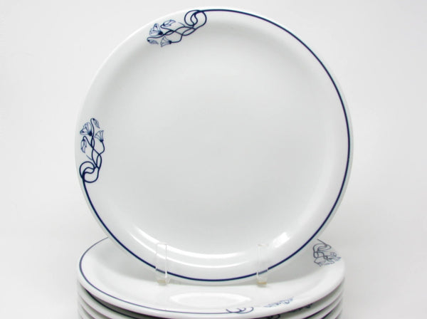 Vintage Pillivuyt France Porcelain Dinner Plates with Blue Floral Pattern - 7 Pieces