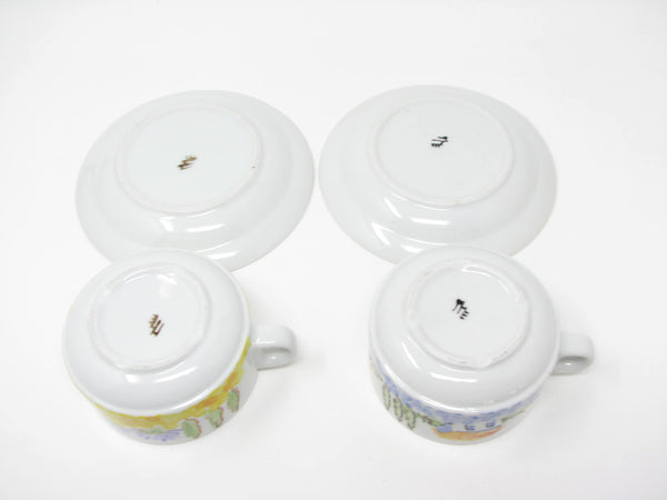 Vintage Cappucino Cups & Saucers with Hand-Painted Italian Countryside Patterns - 4 Pieces