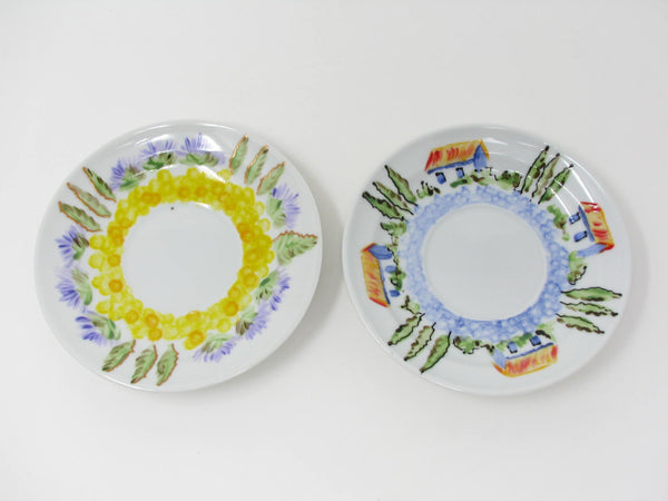 Vintage Cappucino Cups & Saucers with Hand-Painted Italian Countryside Patterns - 4 Pieces