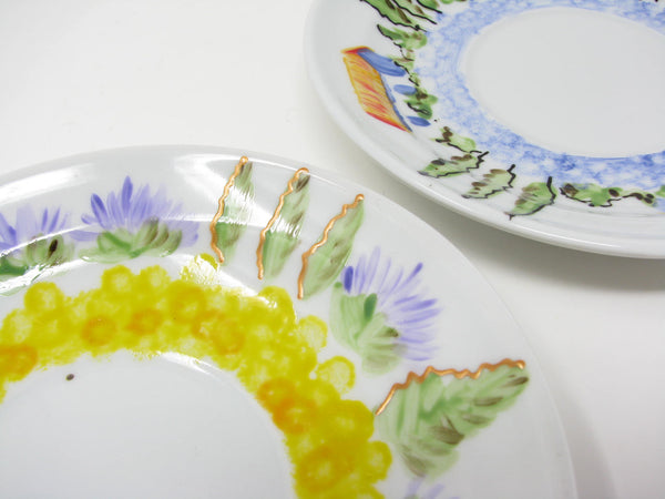 Vintage Cappucino Cups & Saucers with Hand-Painted Italian Countryside Patterns - 4 Pieces