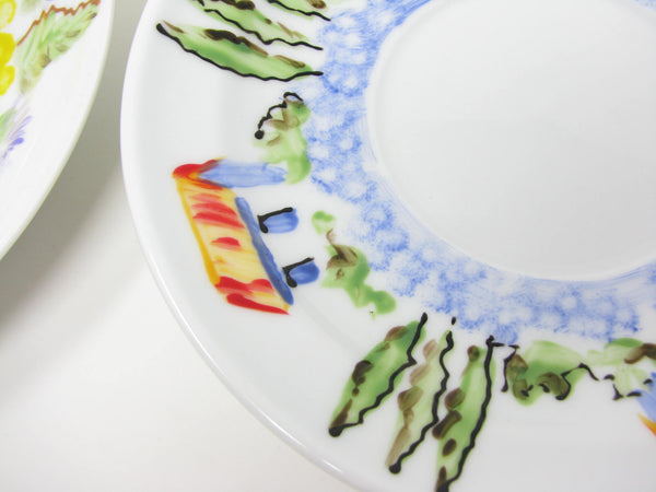 Vintage Cappucino Cups & Saucers with Hand-Painted Italian Countryside Patterns - 4 Pieces