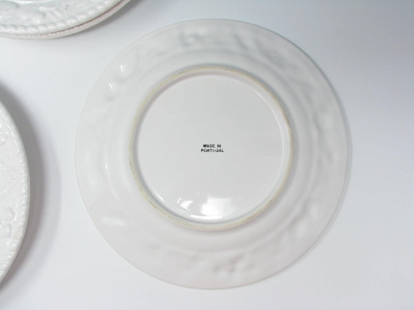 Vintage Portugal White Ceramic Salad Plates with Embossed Fruit Trim - 4 Pieces