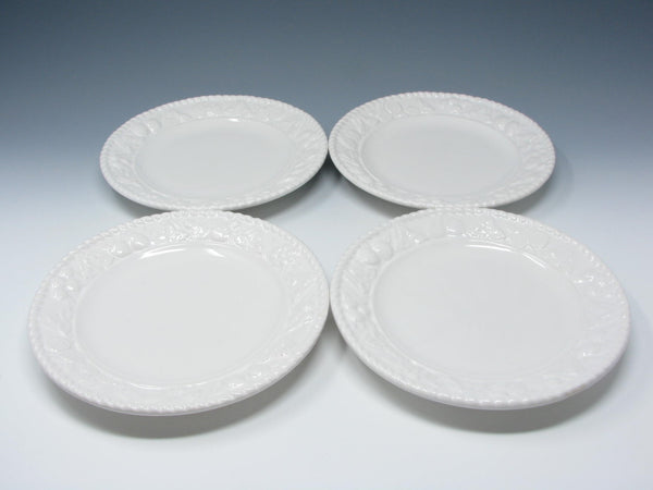 Vintage Portugal White Ceramic Salad Plates with Embossed Fruit Trim - 4 Pieces
