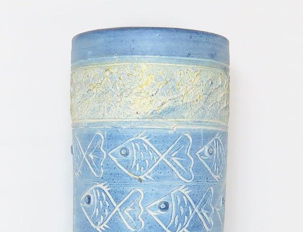 edgebrookhouse Vintage Pottery Umbrella Stand With Embossed Fish Pattern and Textured Finish