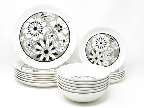 edgebrookhouse Vintage Premiere DeLuxe Japan Silhouette Black and White Floral Dinnerware Set - 19 Pieces