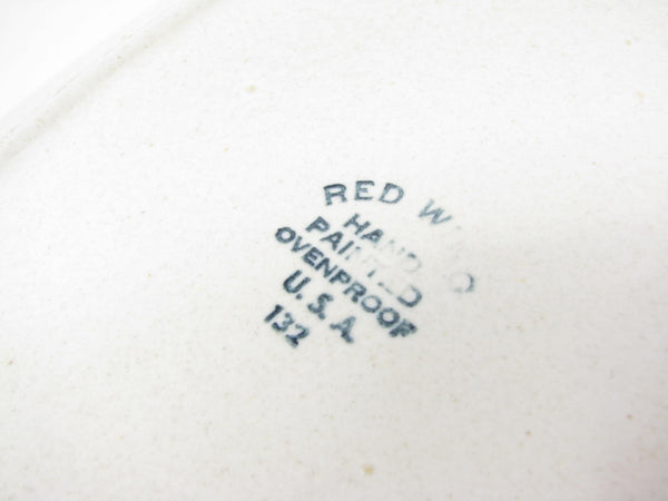 Vintage Red Wing Pottery Hearthside Oval Platter with Eagle, Bench & Hurricane Lamp
