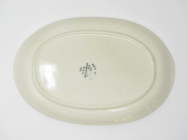 Vintage Red Wing Pottery Hearthside Oval Platter with Eagle, Bench & Hurricane Lamp
