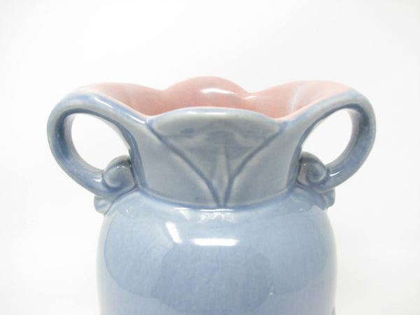 edgebrookhouse Vintage Red Wing Pottery Lotus 930 Double Handled Urn Vase in Blue and Pink