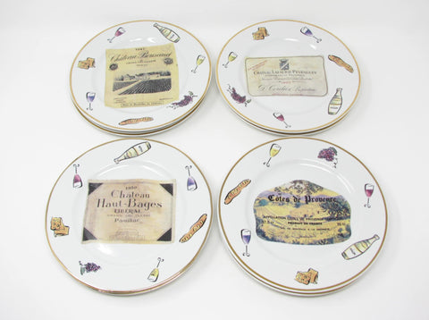 Vintage Rosanna Cheers Salad Plates with Wine Labels Made in Italy - 8 Pieces