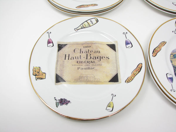 edgebrookhouse Vintage Rosanna Cheers Salad Plates with Wine Labels Made in Italy - 8 Pieces