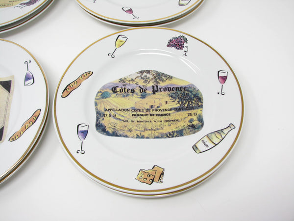 edgebrookhouse Vintage Rosanna Cheers Salad Plates with Wine Labels Made in Italy - 8 Pieces