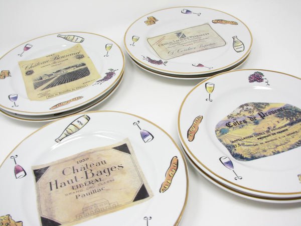 edgebrookhouse Vintage Rosanna Cheers Salad Plates with Wine Labels Made in Italy - 8 Pieces