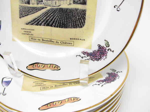 edgebrookhouse Vintage Rosanna Cheers Salad Plates with Wine Labels Made in Italy - 8 Pieces