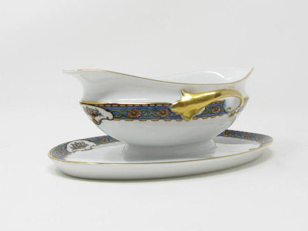 Vintage Rosenthal Elite Old Virginia Porcelain Gravy Boat with Floral Urns and Gold Trim