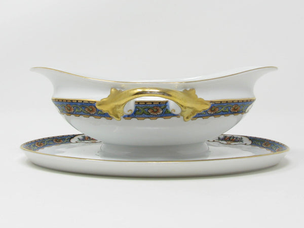 Vintage Rosenthal Elite Old Virginia Porcelain Gravy Boat with Floral Urns and Gold Trim