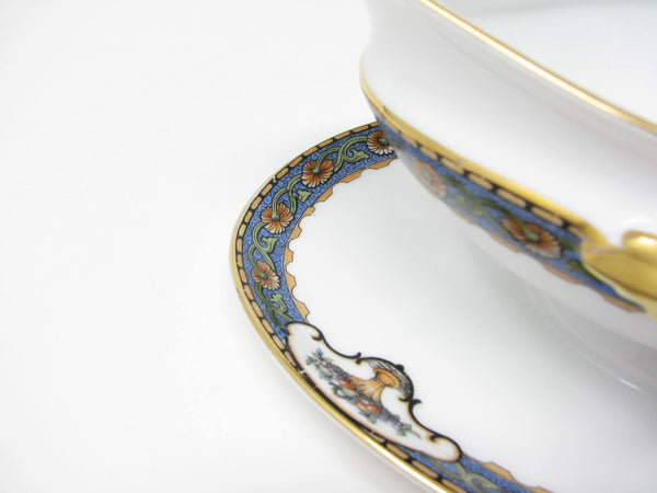 Vintage Rosenthal Elite Old Virginia Porcelain Gravy Boat with Floral Urns and Gold Trim