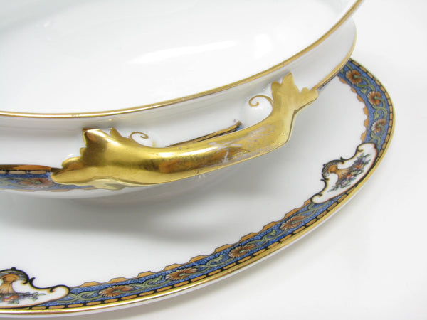 Vintage Rosenthal Elite Old Virginia Porcelain Gravy Boat with Floral Urns and Gold Trim