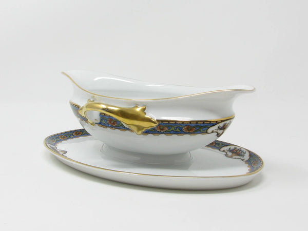Vintage Rosenthal Elite Old Virginia Porcelain Gravy Boat with Floral Urns and Gold Trim