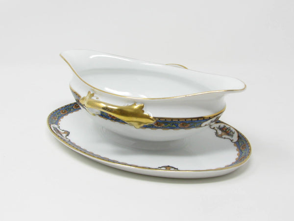 Vintage Rosenthal Elite Old Virginia Porcelain Gravy Boat with Floral Urns and Gold Trim
