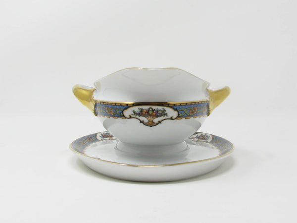 Vintage Rosenthal Elite Old Virginia Porcelain Gravy Boat with Floral Urns and Gold Trim