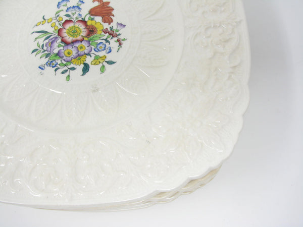 edgebrookhouse Vintage Royal Cauldon England Beverly Square Ironstone Luncheon or Salad Plates with Floral Center - 10 Pieces