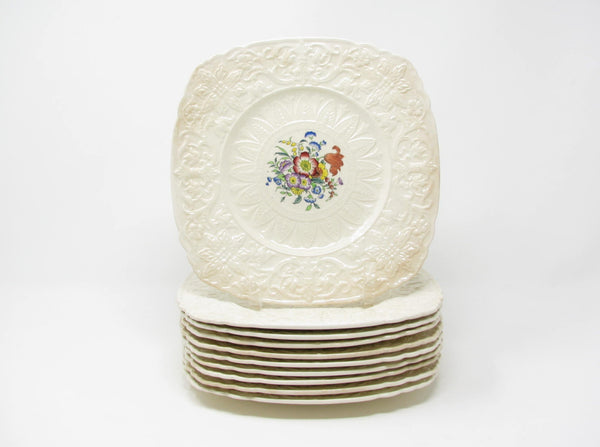 edgebrookhouse Vintage Royal Cauldon England Beverly Square Ironstone Luncheon or Salad Plates with Floral Center - 10 Pieces