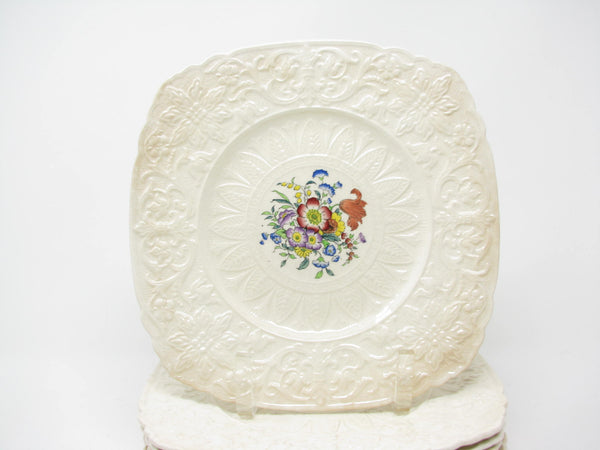 edgebrookhouse Vintage Royal Cauldon England Beverly Square Ironstone Luncheon or Salad Plates with Floral Center - 10 Pieces