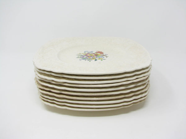 edgebrookhouse Vintage Royal Cauldon England Beverly Square Ironstone Luncheon or Salad Plates with Floral Center - 10 Pieces