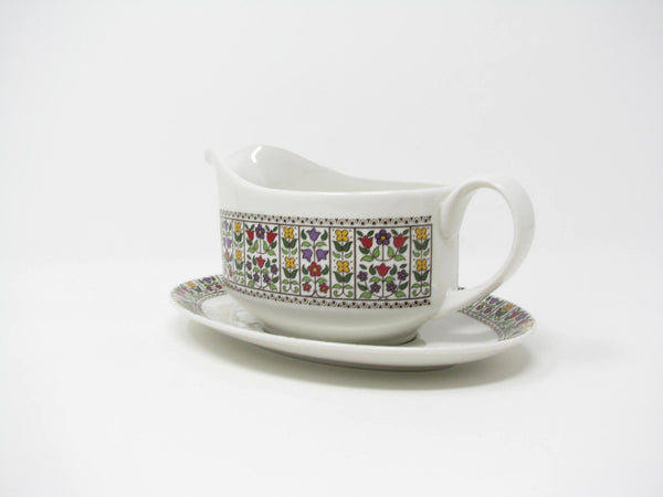 Vintage Royal Doulton England Fireglow Gravy Boat with Underplate