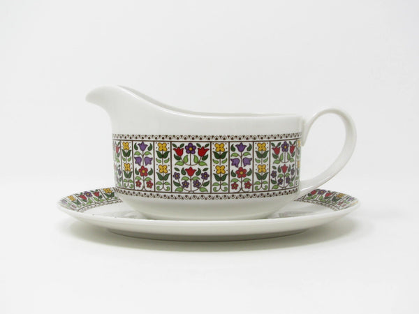 Vintage Royal Doulton England Fireglow Gravy Boat with Underplate