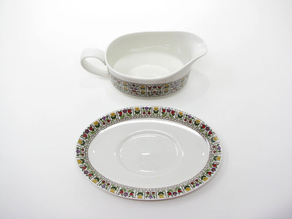 Vintage Royal Doulton England Fireglow Gravy Boat with Underplate