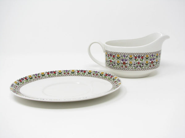 Vintage Royal Doulton England Fireglow Gravy Boat with Underplate