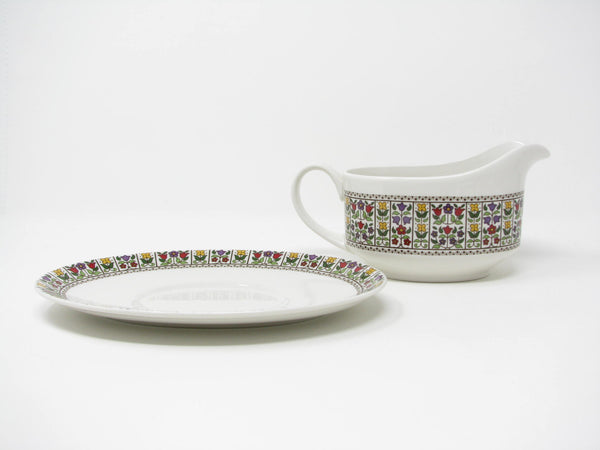 Vintage Royal Doulton England Fireglow Gravy Boat with Underplate